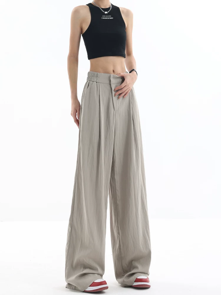 Quần dài lụa băng siêu mềm mùa hè của KEN STUDIO dành cho nữ với thiết kế lưng thun, quần ống rộng dáng rộng