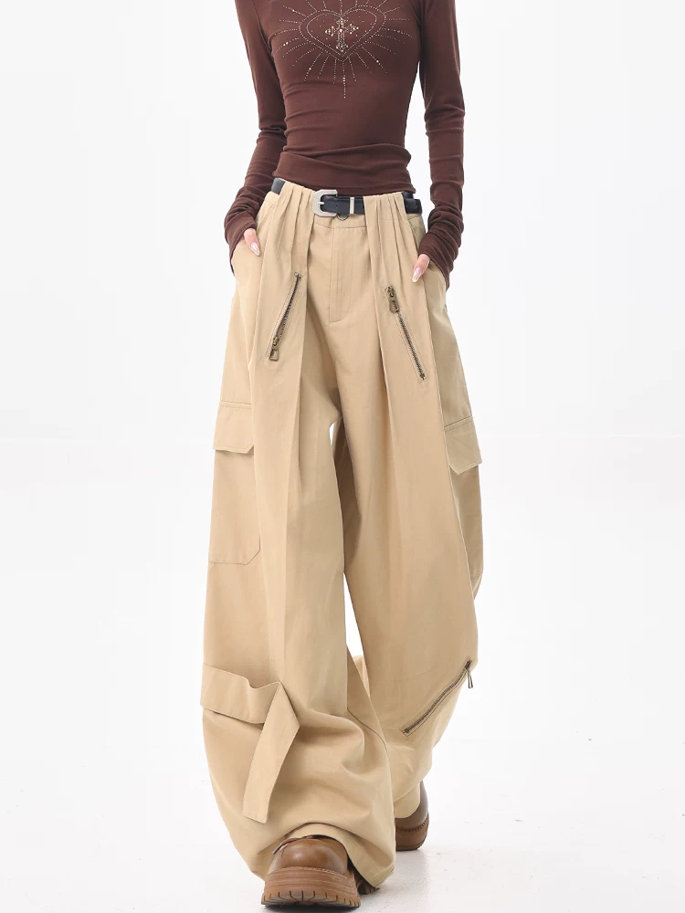 KEN STUDIO Quần kaki kiểu cổ điển của Mỹ dành cho nữ, quần ống rộng dáng thẳng mùa hè mới.