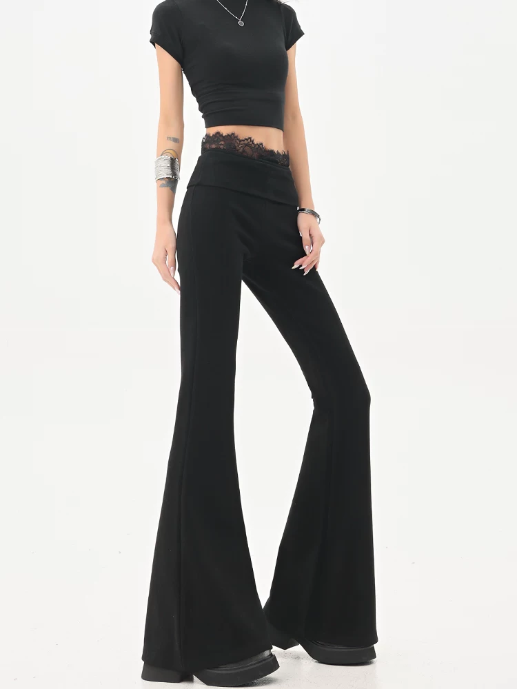 Quần âu viền ren đen KEN STUDIO dành cho nữ, quần ôm vừa vặn lưng cao mới mùa hè và mùa thu