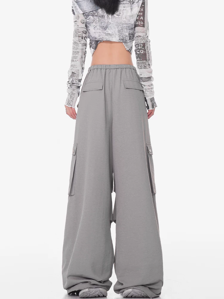 Quần cargo ống rộng màu xám KEN STUDIO dành cho nữ, quần ống đứng mỏng mùa hè, quần thể thao nhanh khô, quần lính dù
