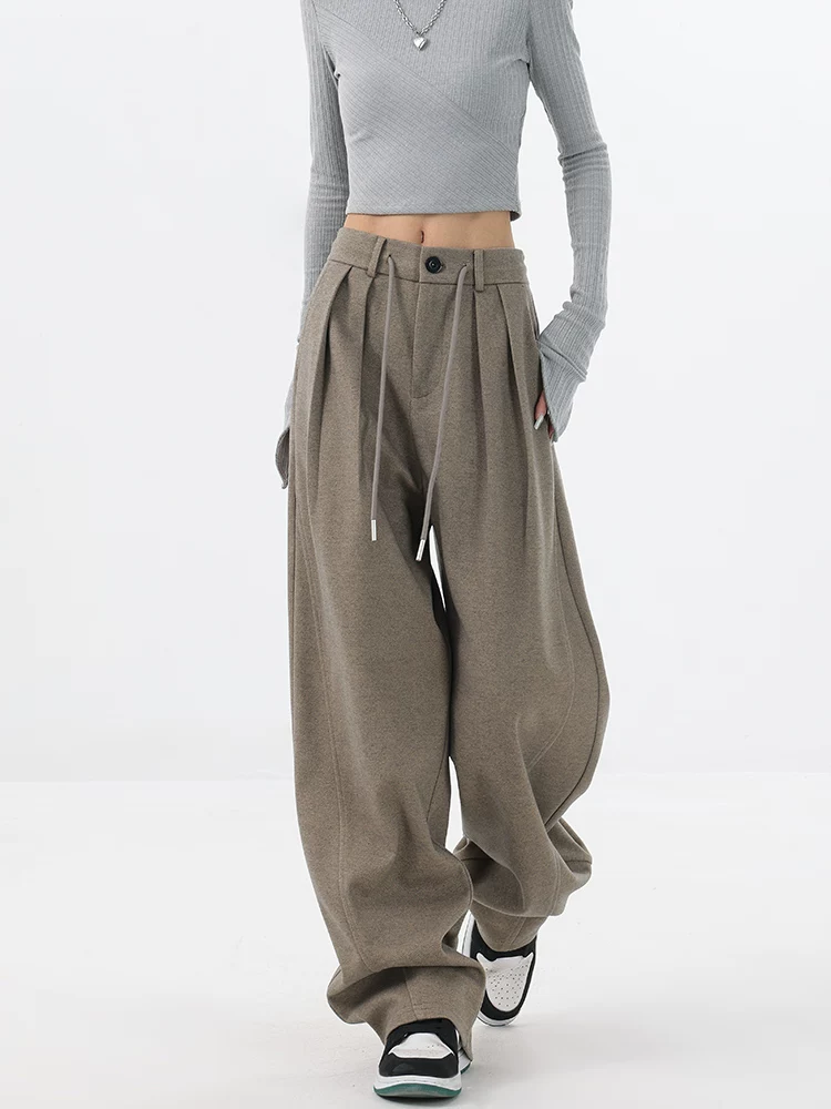 KEN STUDIO mùa thu đông mới quần lưỡi liềm quần dao cong quần thể thao thông thường quần thể thao quần tây nữ quần chuối quần ống rộng