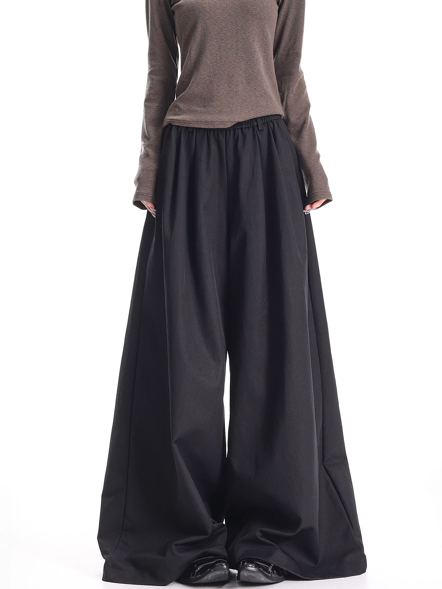 KEN STUDIO2025 Quần ống rộng màu đen mới thu đông dành cho nữ, dáng rộng, thon gọn, quần Yamamoto ống thẳng đa năng