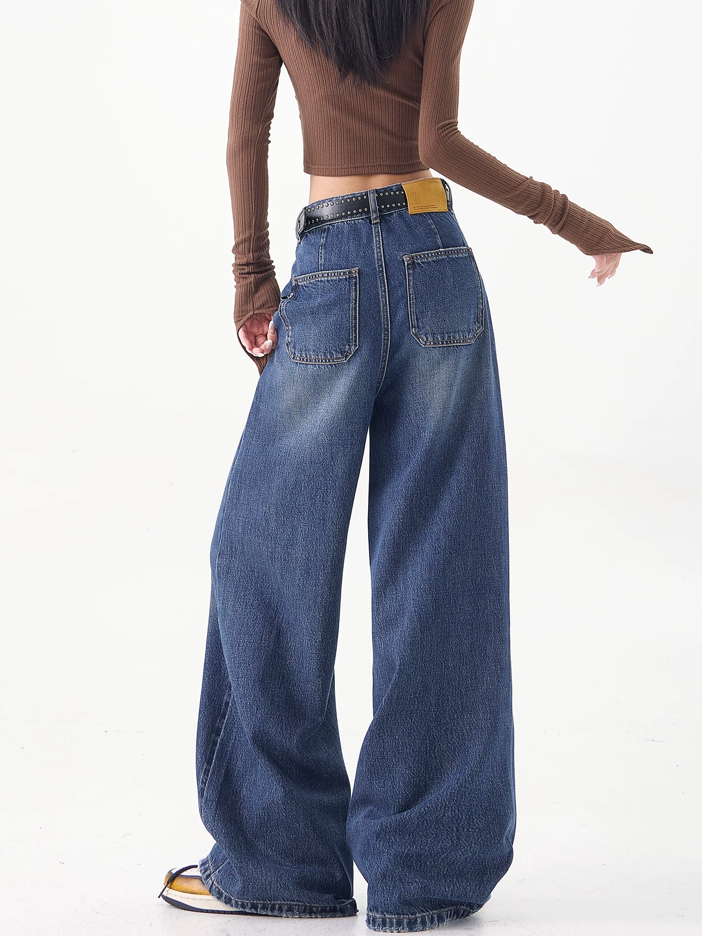 Quần jean ống đứng màu xanh nguyên bản của KEN STUDIO dành cho nữ mùa xuân thu 2025 quần ống rộng mới