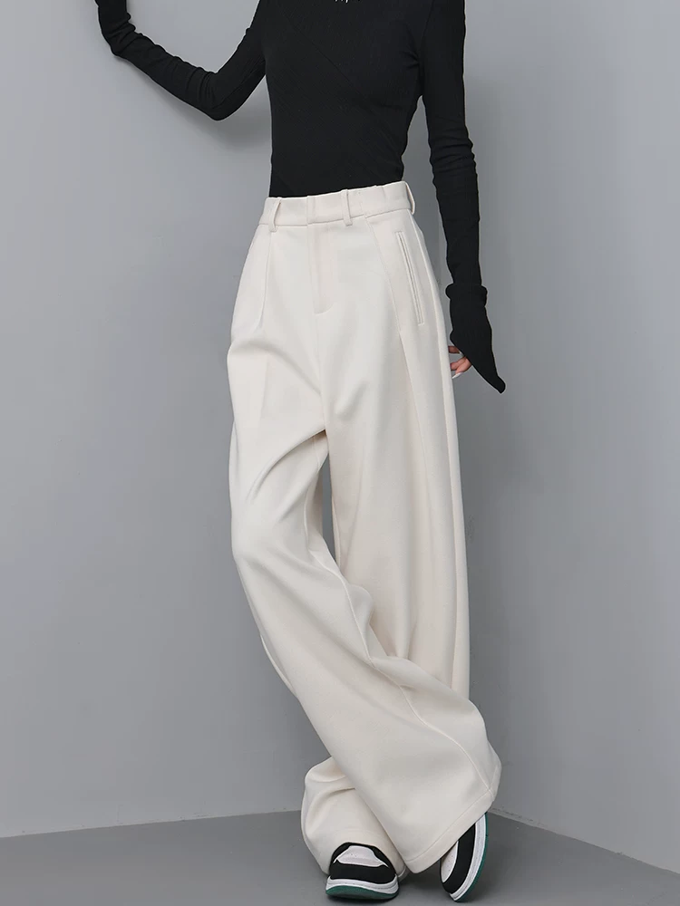 Quần âu len dáng thẳng màu mơ mùa thu đông KEN STUDIO2025, quần nữ suông rộng dài, quần thường ngày