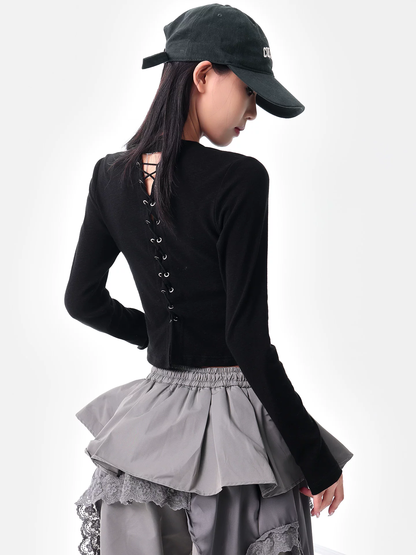 KEN STUDIO Áo thun dài tay cổ tròn có khóa kéo đôi mùa thu mới dành cho nữ, áo cardigan thiết kế dáng ôm vừa vặn thông thường