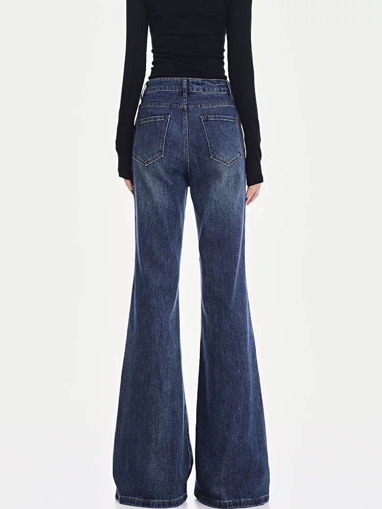 KEN STUDIO quần jean ống loe màu xanh cổ điển mới mùa thu đông dành cho nữ, quần ống loe co giãn lưng cao giảm béo cho cô gái nóng bỏng