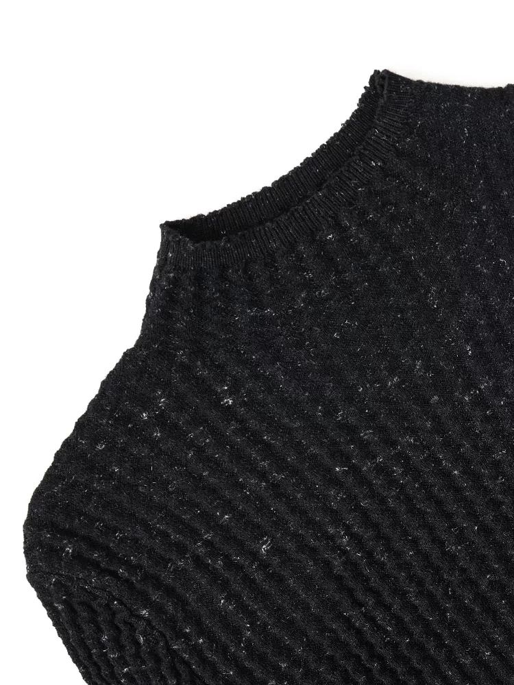 KEN STUDIO Áo dệt kim dài tay màu đen thu đông mới dành cho nữ với thiết kế tôn dáng và cổ áo nửa cao