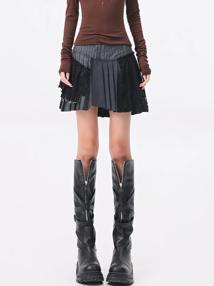 KEN STUDIO cô gái cay cay váy xếp ly không đều mùa hè dành cho nữ mới váy ngắn ôm sát eo cao dáng chữ A