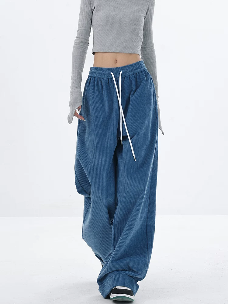 Quần ống rộng bằng vải nhung KEN STUDIO dành cho nữ, quần thường ngày mùa đông mới, quần dài ống thẳng đa năng, dáng rộng.