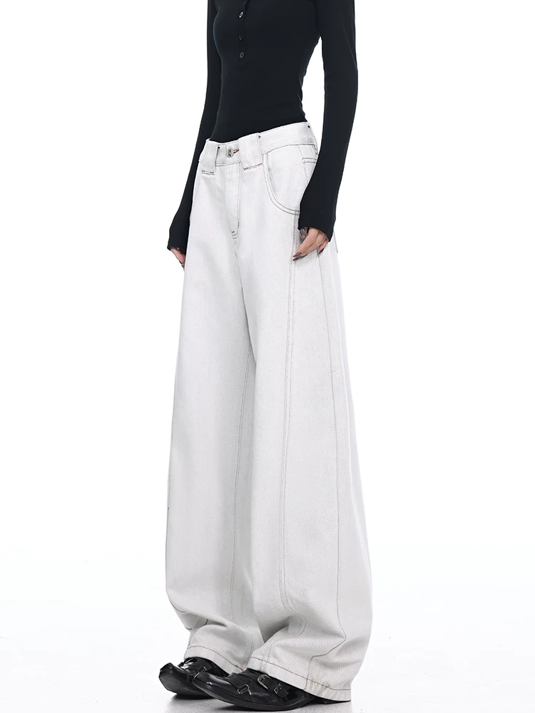 Quần jeans dáng rộng ống rộng phong cách đường phố mùa thu 2025 của KEN STUDIO, kiểu Mỹ cổ điển, thiết kế phá cách dành cho nữ