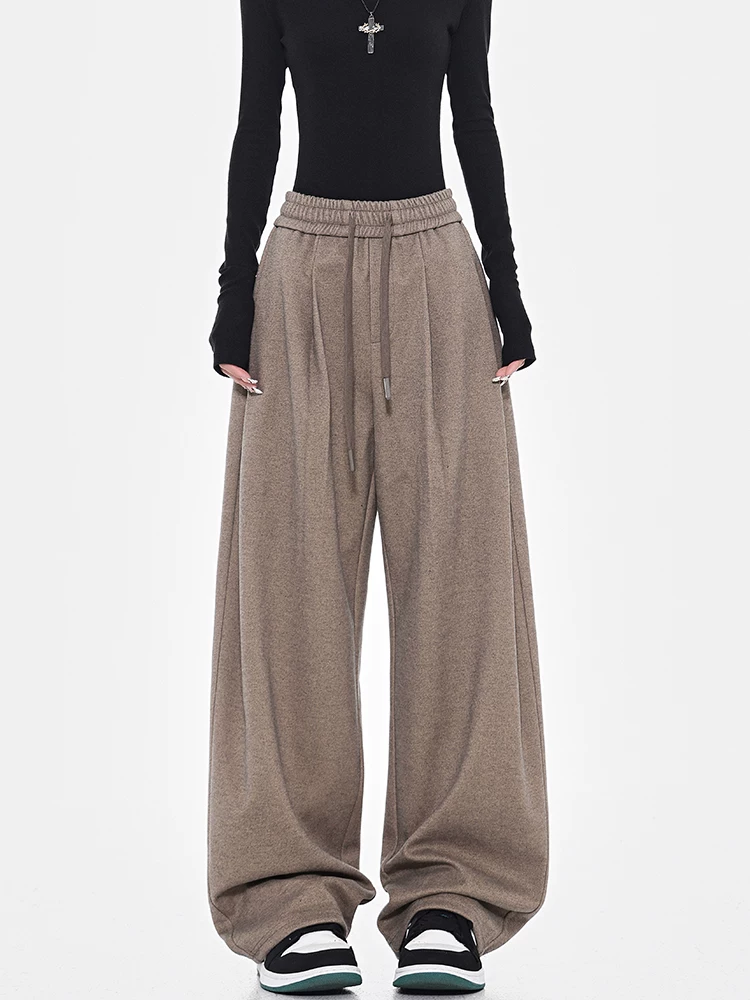 Quần dài ống rộng chất liệu dày dặn kiểu dáng lười biếng mùa thu đông của KEN STUDIO dành cho nữ