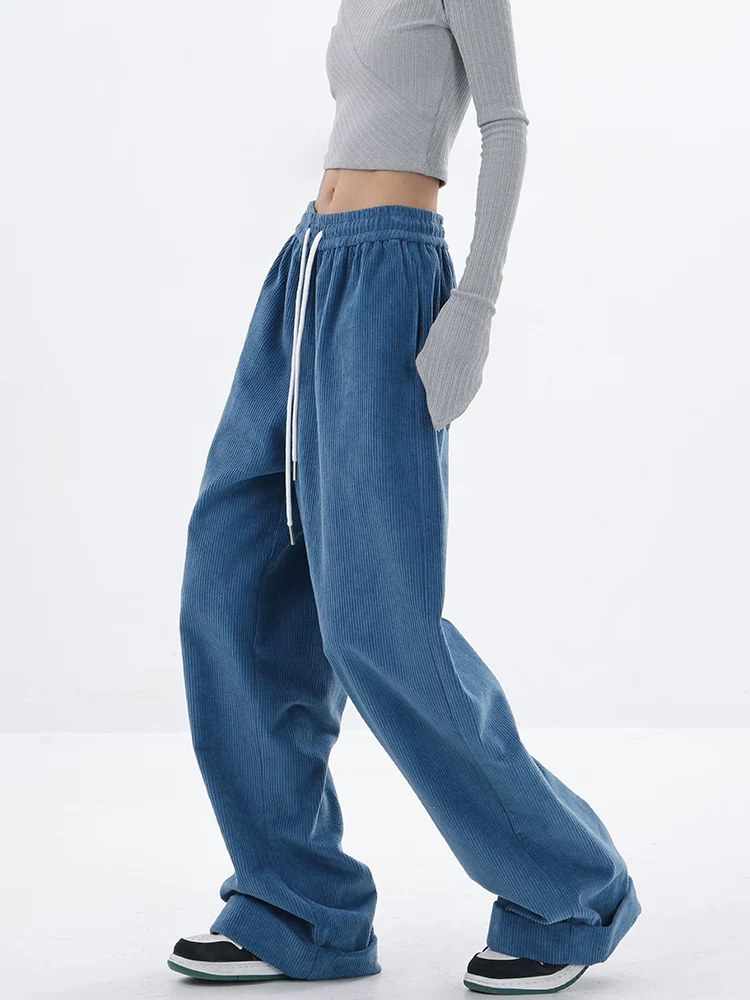 Quần ống rộng bằng vải nhung KEN STUDIO dành cho nữ, quần thường ngày mùa đông mới, quần dài ống thẳng đa năng, dáng rộng.