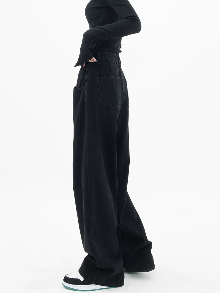 KEN STUDIO Xuân Thu Mới Quần Jean Đen Nữ Cao Cấp Thẳng Rời Giảm Béo Quần Ống Rộng Quần Âu