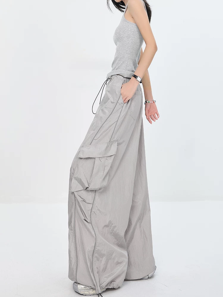 KEN STUDIO mới mùa hè và mùa thu phong cách Mỹ quần nhảy jazz cô gái cay cay quần lính dù nhanh khô quần cargo mỏng màu xám dành cho nữ