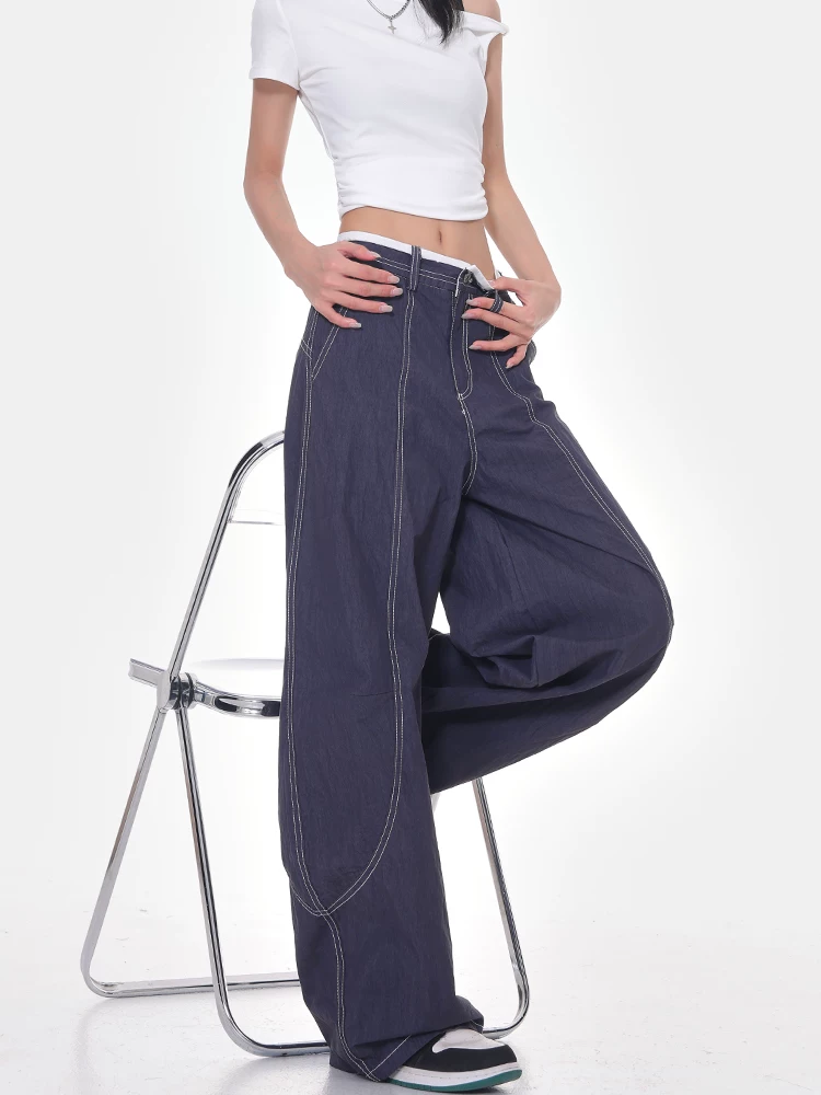 KEN STUDIO phong cách mới mùa hè quần kiểu dáng thanh lịch kiểu Mỹ dành cho nữ quần lưng cao dáng rộng quần ống rộng kiểu chuối