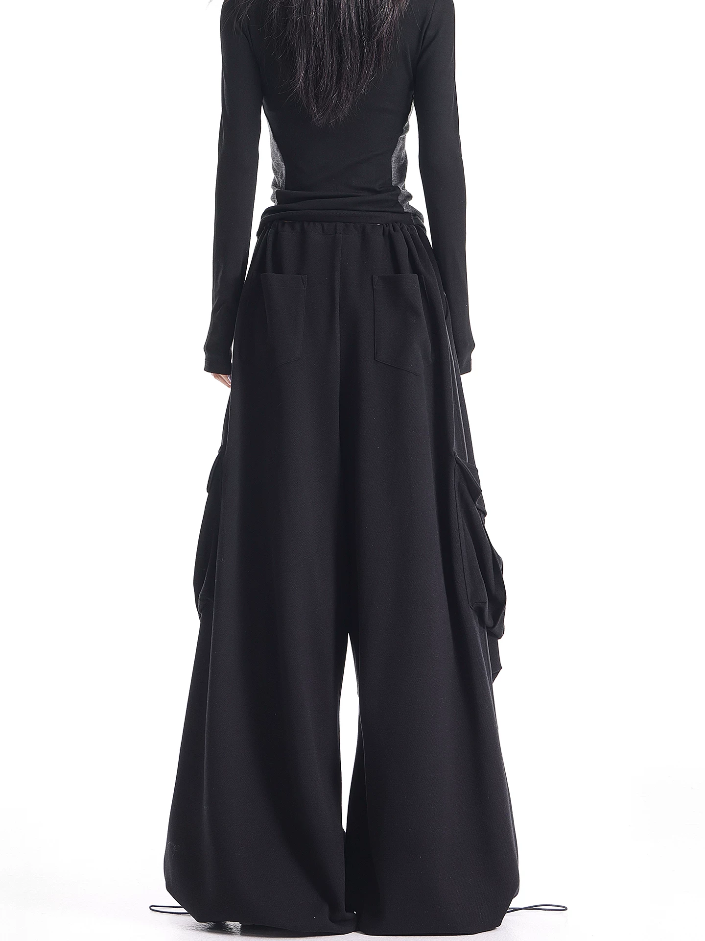 KEN STUDIO mùa thu đông mới quần dài xếp ly phong cách Mỹ quần dài xếp ly kiểu lính dù quần thể thao ống rộng quần ống rộng dành cho nữ