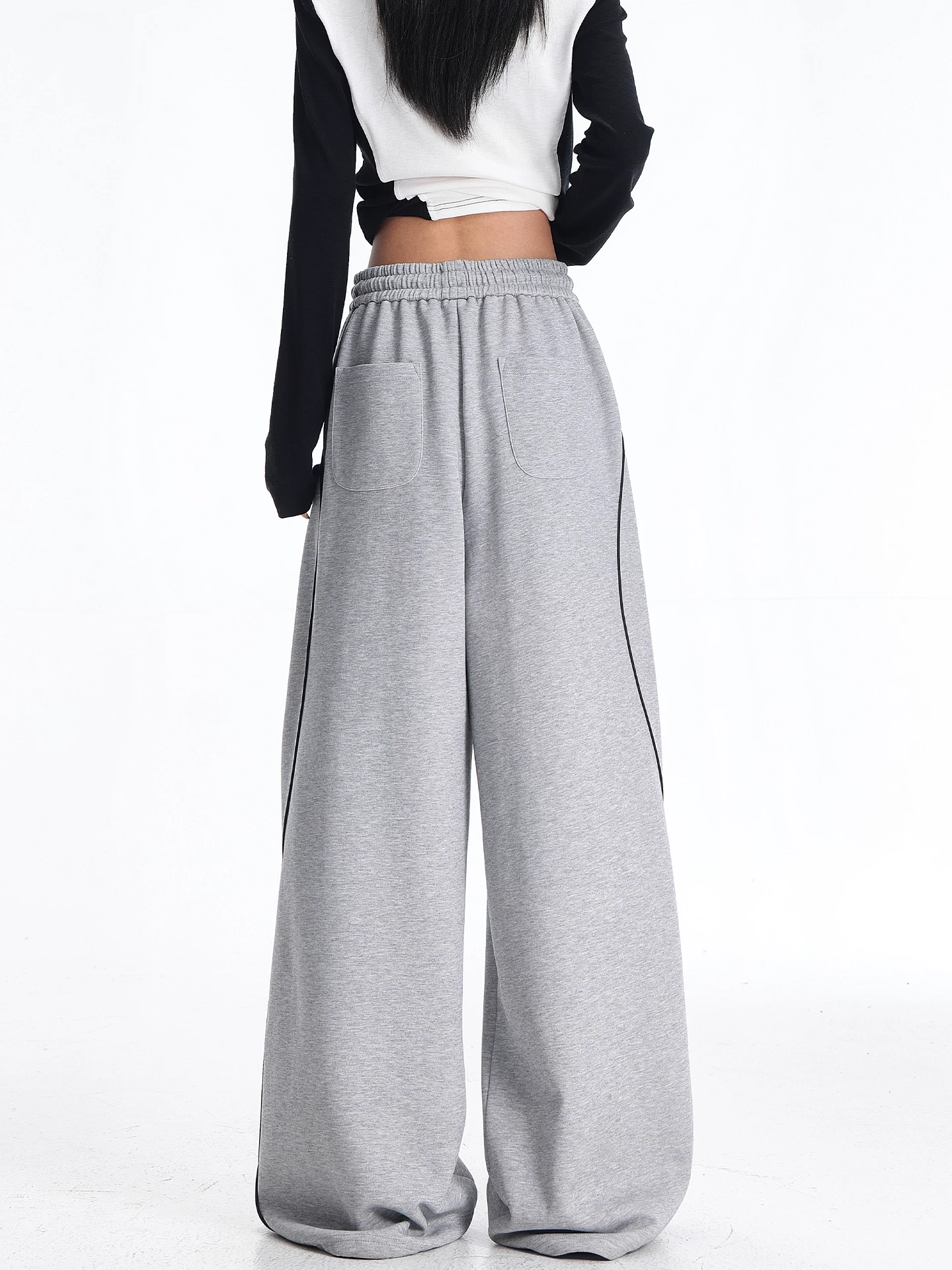 KEN STUDIO quần thể thao ba sọc cổ điển mới của Mỹ mùa thu đông dành cho nữ, quần dáng rộng giảm béo thông thường