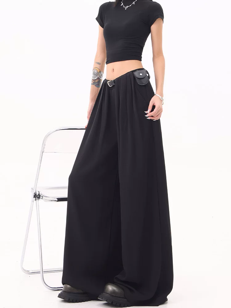 Quần tây ống rộng màu đen cao cấp của KEN STUDIO dành cho nữ, quần tây dáng rộng mỏng mới mùa hè