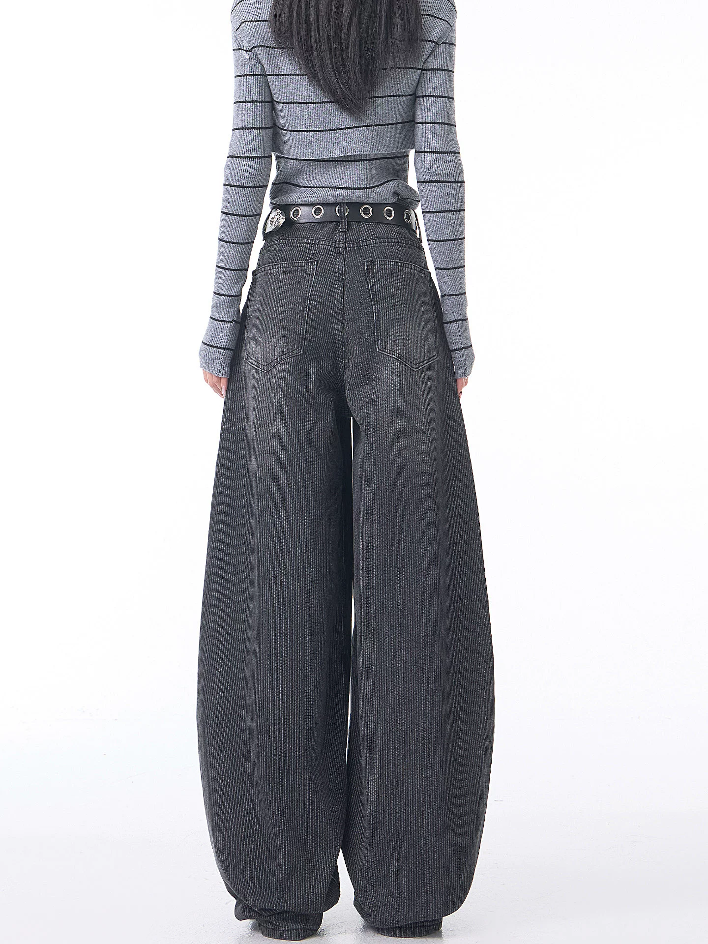 Quần jean kiểu Mỹ cổ điển có lót lông cừu mùa thu đông của KEN STUDIO dành cho nữ, quần cạp cao, dáng ôm, quần ống rộng thông thường.