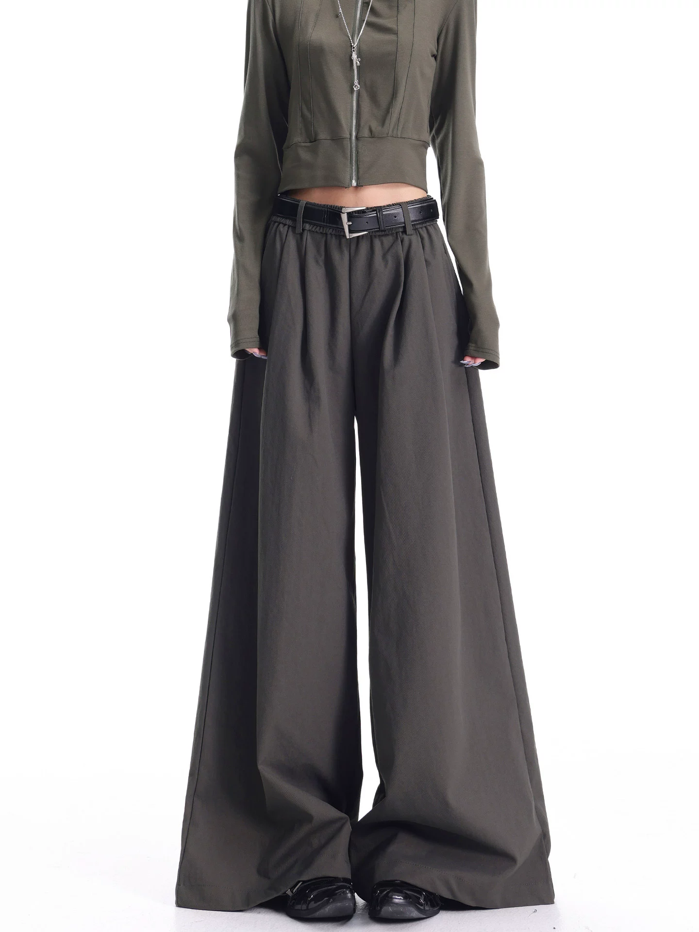 KEN STUDIO mùa thu đông mới phong cách retro thẳng quần ống rộng thường ngày dành cho nữ quần ống rộng cạp cao giảm béo quần Yamamoto