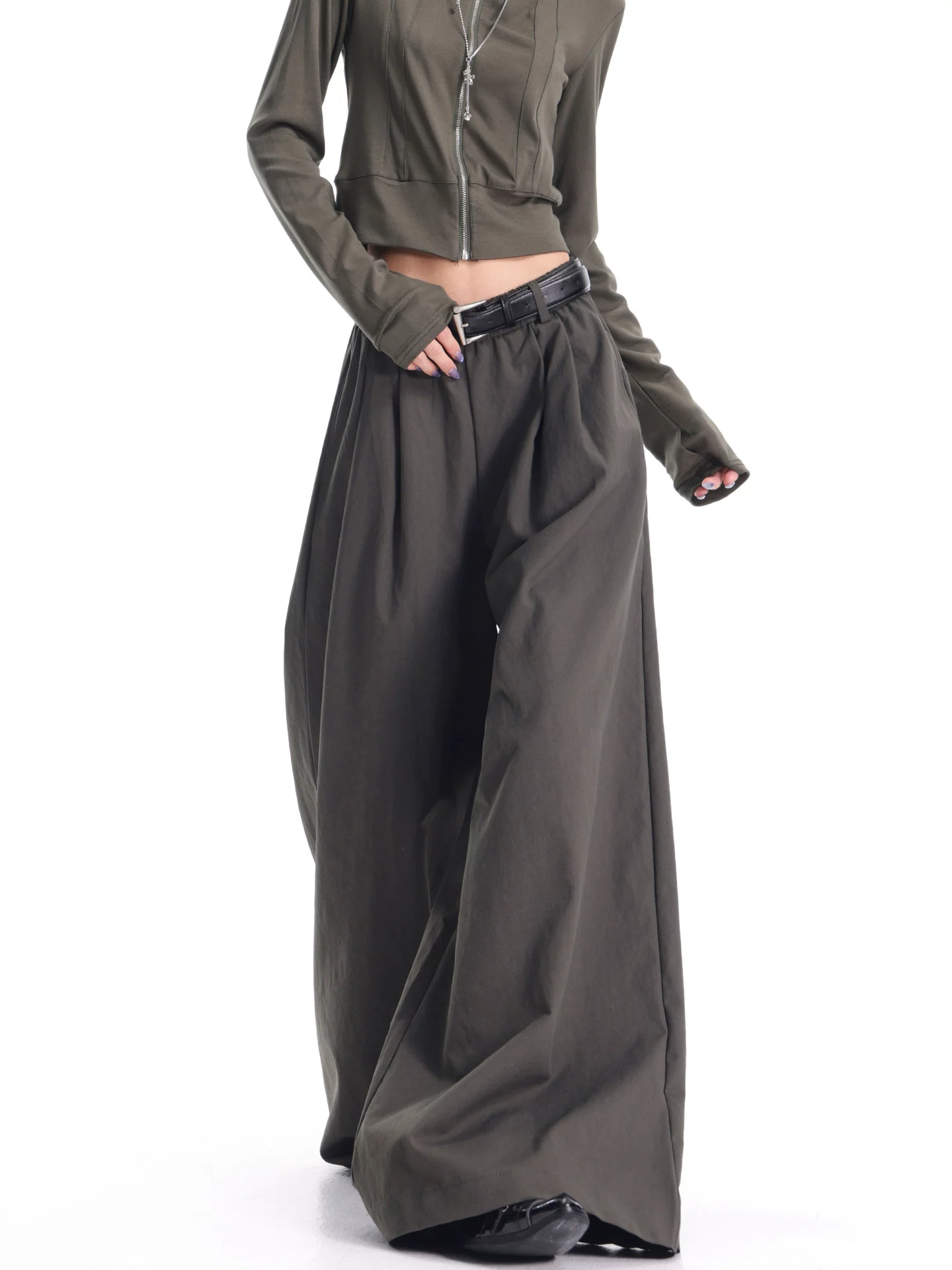 KEN STUDIO mùa thu đông mới phong cách retro thẳng quần ống rộng thường ngày dành cho nữ quần ống rộng cạp cao giảm béo quần Yamamoto