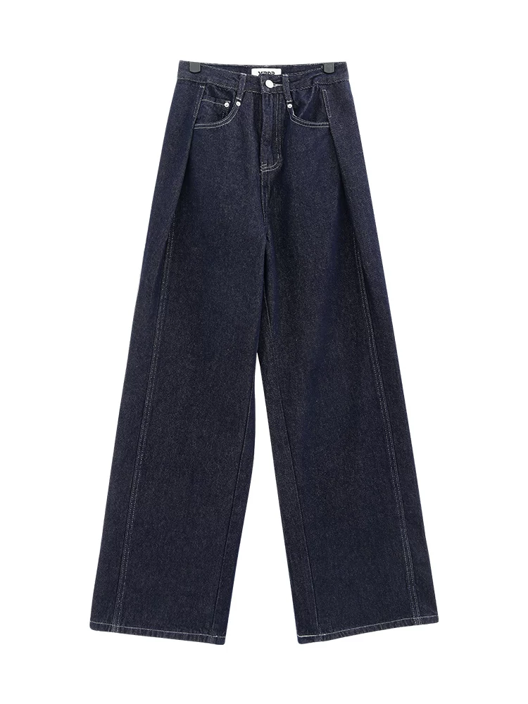 KEN STUDIO Quần jean ống đứng mới mùa xuân thu dành cho nữ, quần ống rộng dáng rộng phong cách đường phố, quần dài cạp cao