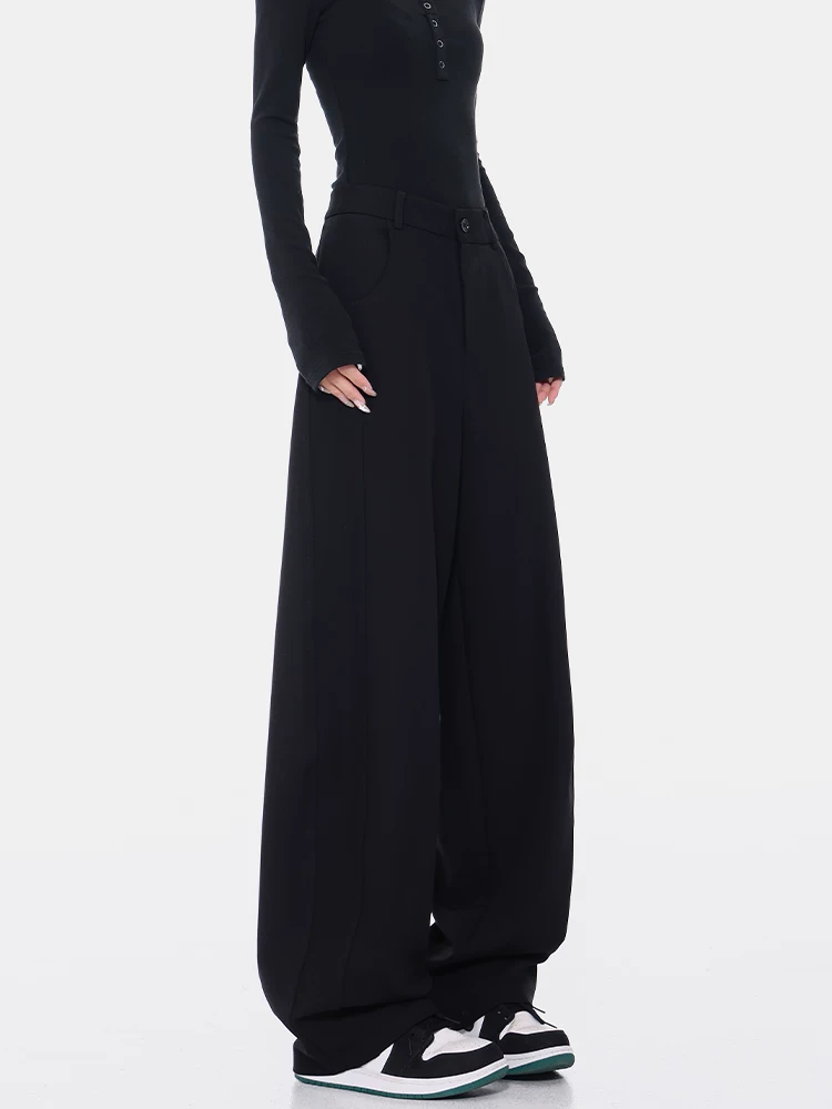 KEN STUDIO Xuân Thu Quần Scimitar đen Quần Scythe Suit Quần nữ dáng rộng Quần thường ngày Quần chuối Quần dài