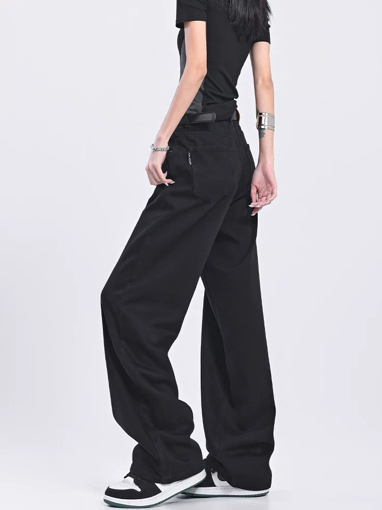 Quần jeans ống đứng đen retro mới của KEN STUDIO2025 dành cho nữ, cạp cao, dáng rộng, quần ống rộng tôn dáng