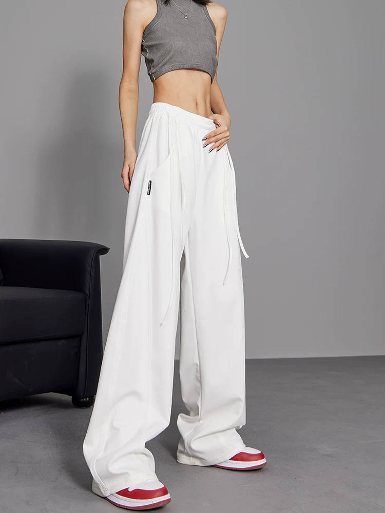 KEN STUDIO Xuân Thu Quần chuối trắng mới Quần thể thao Quần thể thao nữ Quần âu Quần dài đến sàn Quần ống rộng Quần dài