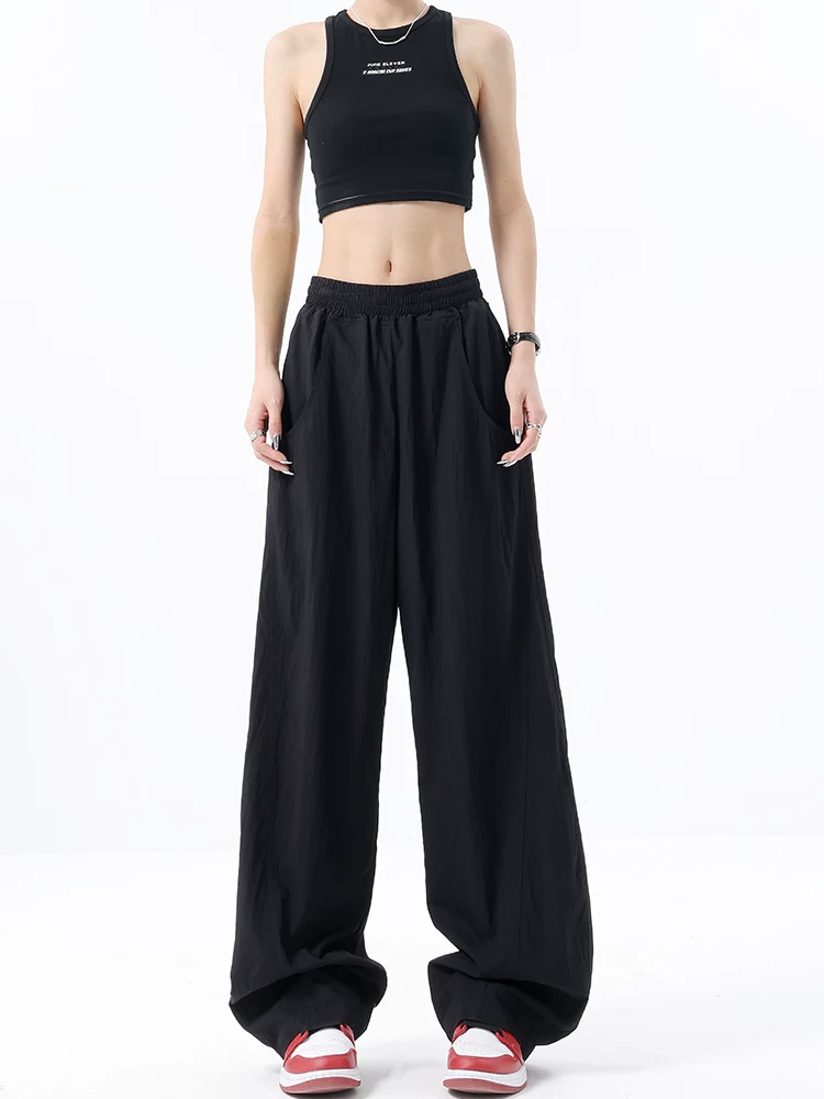 KEN STUDIO thiết kế độc đáo quần ống rộng mỏng dành cho nữ, quần ống rộng lưng thun co giãn mùa hè, quần chuối dáng rộng thông thường.