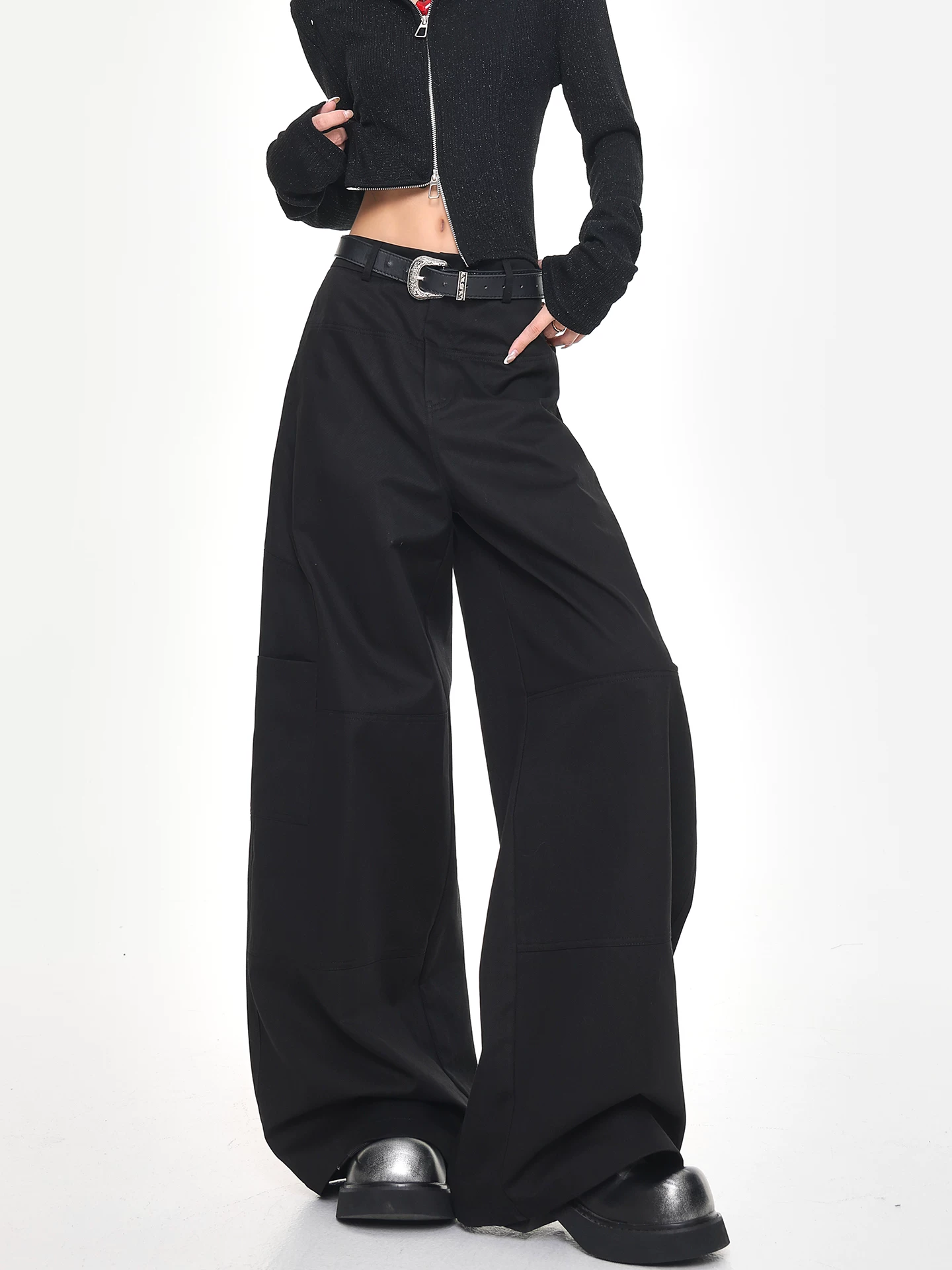 KEN STUDIO Xuân Thu Phong Cách Mới Niche Quần Âu Màu Đen Cao Cấp Quần Âu Nữ Quần Cargo Đa Năng Quần Scimitar