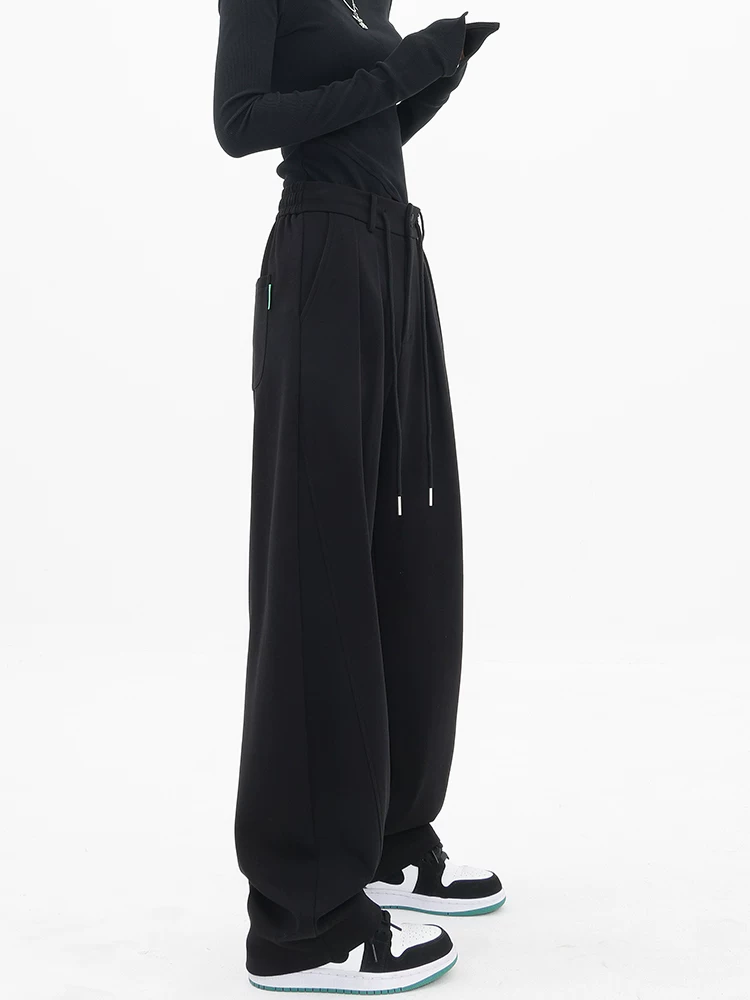 KEN STUDIO quần đen hình liềm quần cong quần thể thao chuối quần thể thao nữ mùa xuân thu quần ống rộng quần âu