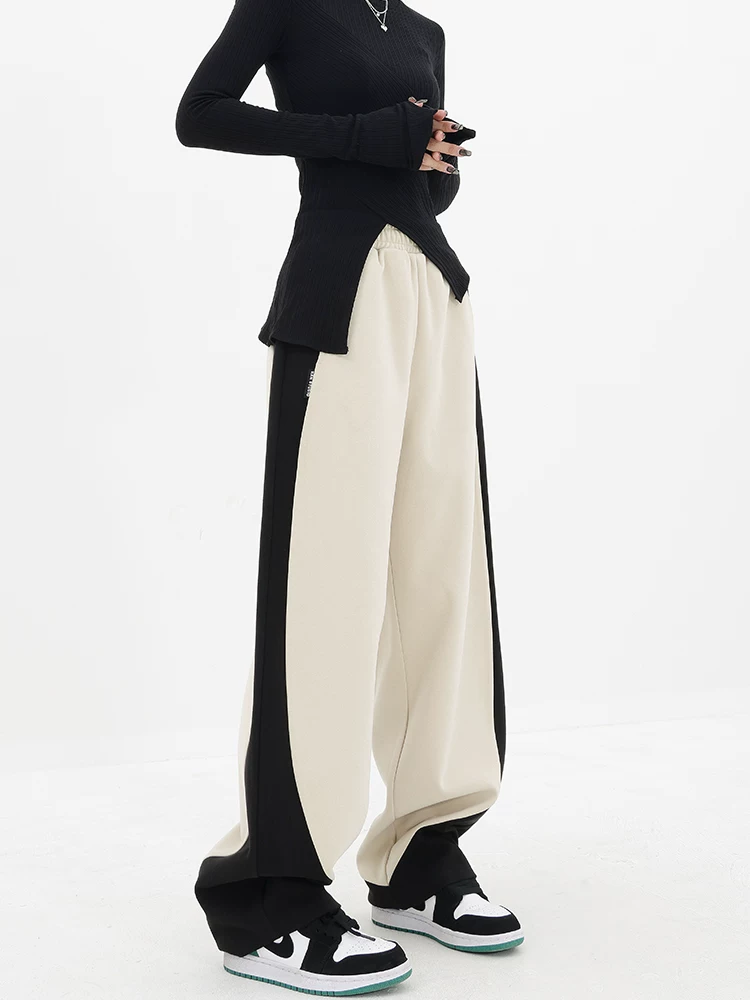 KEN STUDIO quần thể thao thường ngày mới dành cho nữ mùa thu đông, quần thể thao ống rộng dáng rộng lưng cao hợp thời trang.