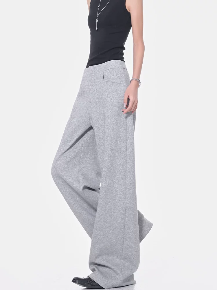 KEN STUDIO2025 quần thể thao màu xám mới mùa hè dành cho nữ, quần thể thao dáng rộng, quần ống rộng, quần mỏng ống thẳng
