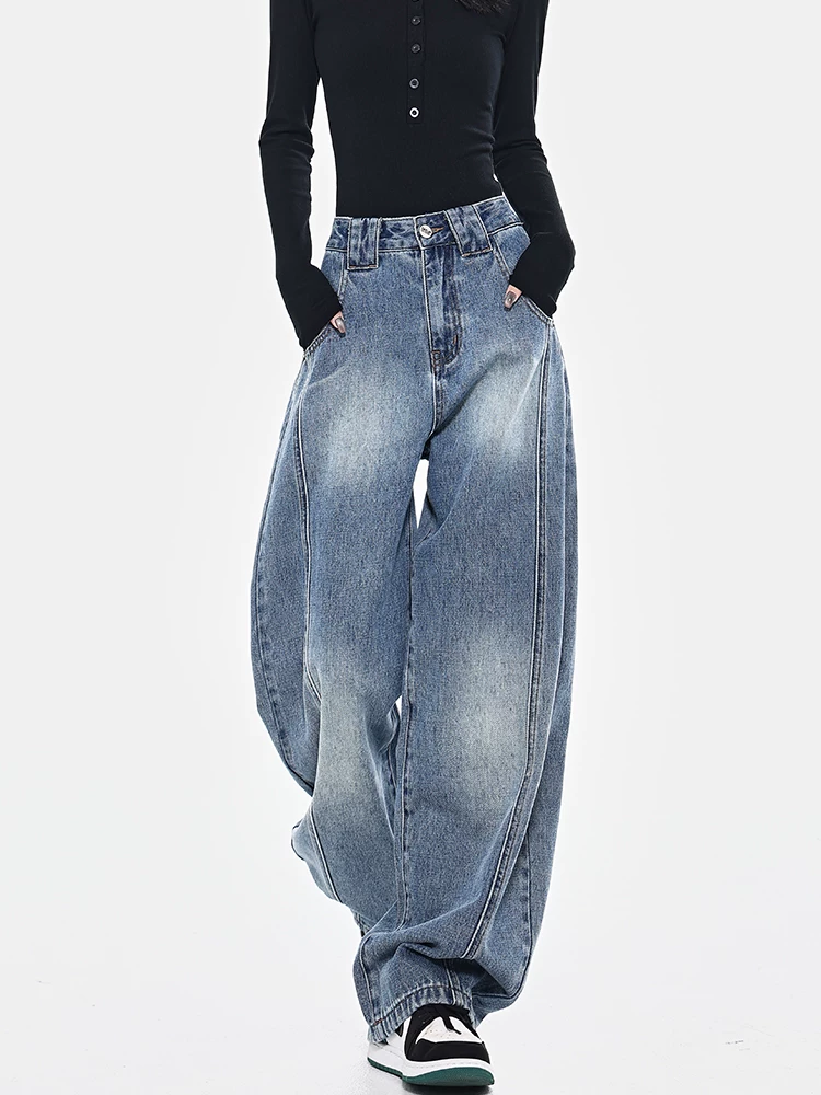 Quần jean lưỡi liềm và lưỡi kiếm lót lông cừu của KEN STUDIO dành cho nữ, quần dài kiểu cổ điển kiểu Mỹ, quần dài.