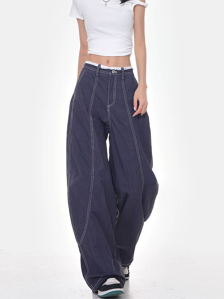 KEN STUDIO phong cách mới mùa hè quần kiểu dáng thanh lịch kiểu Mỹ dành cho nữ quần lưng cao dáng rộng quần ống rộng kiểu chuối