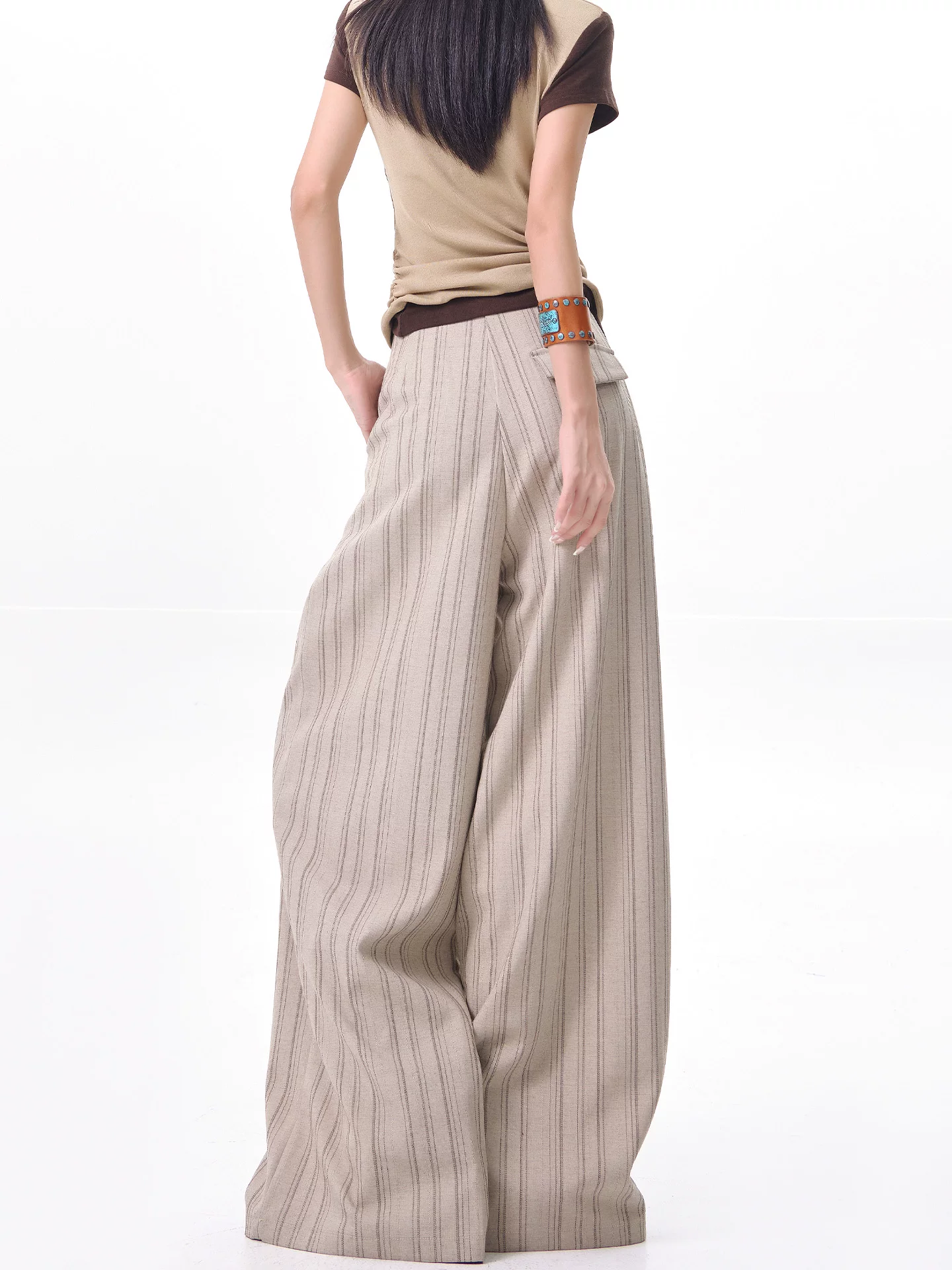 KEN STUDIO Xuân Thu Màu Mới Quần Sọc Phù Hợp Với Nữ Cao Cấp Rời Drap Giảm Béo Quần Ống Rộng