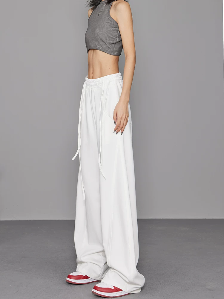 KEN STUDIO Xuân Thu Quần chuối trắng mới Quần thể thao Quần thể thao nữ Quần âu Quần dài đến sàn Quần ống rộng Quần dài