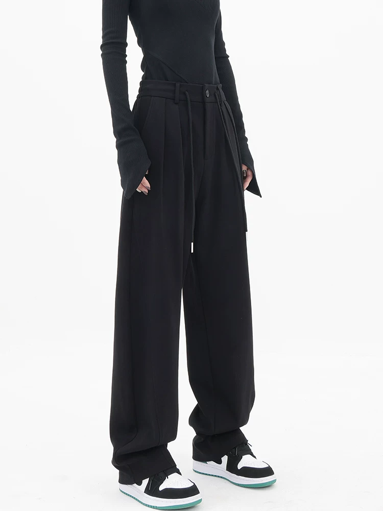 KEN STUDIO quần đen hình liềm quần cong quần thể thao chuối quần thể thao nữ mùa xuân thu quần ống rộng quần âu