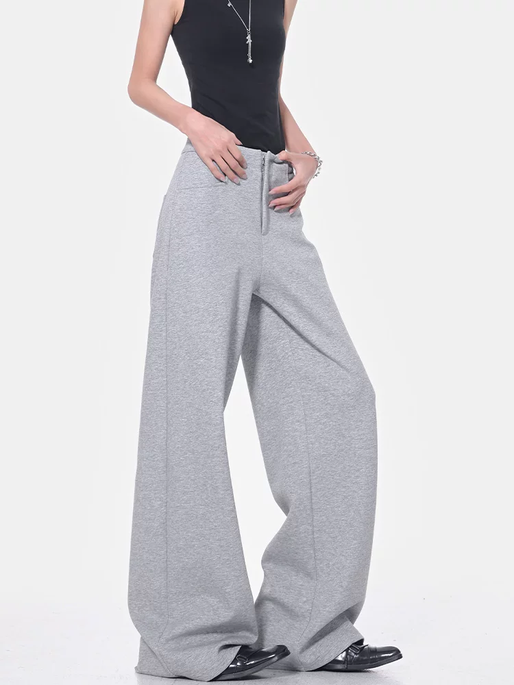 KEN STUDIO2025 quần thể thao màu xám mới mùa hè dành cho nữ, quần thể thao dáng rộng, quần ống rộng, quần mỏng ống thẳng