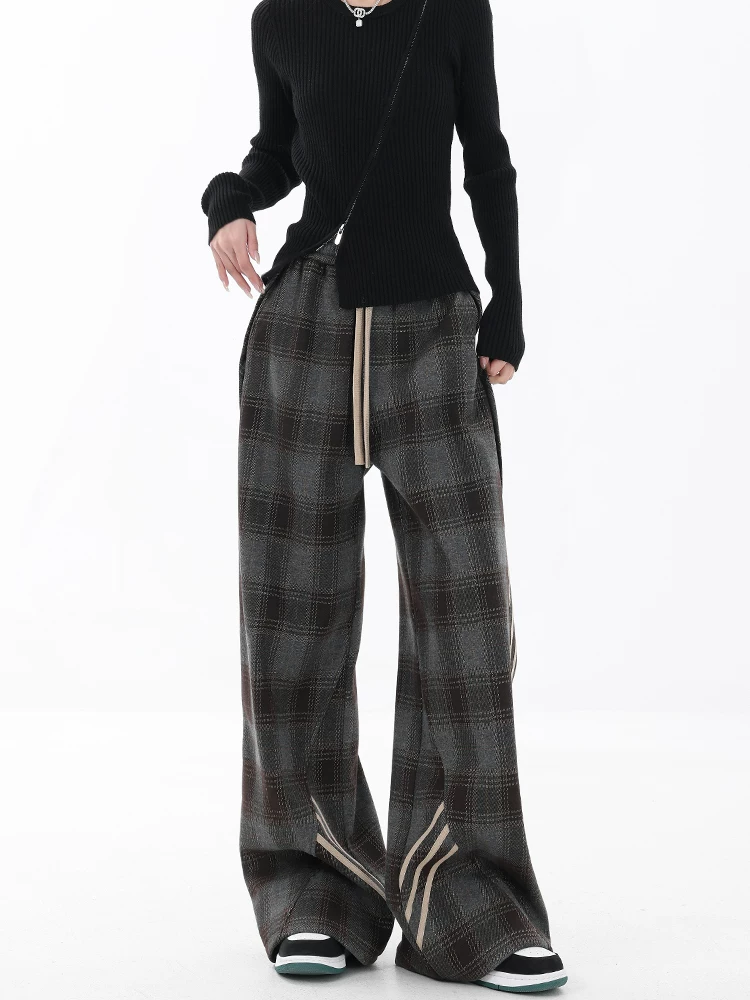 KEN STUDIO quần kiểu dáng cổ điển mới mùa xuân thu dành cho nữ, quần kẻ sọc ống đứng thon gọn eo, kiểu dáng cổ điển.