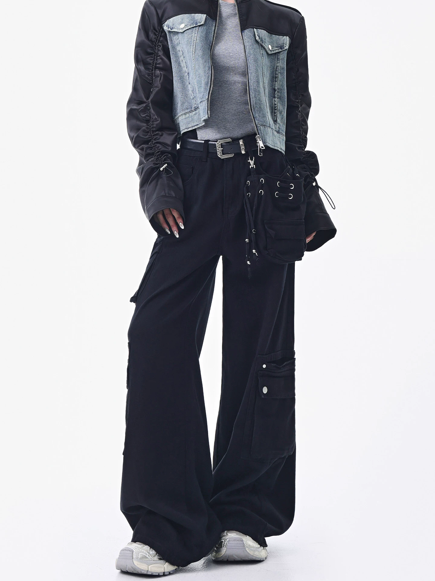 KEN STUDIO Thu Đông Phong Cách Mỹ Mới Quần Cargo Đường Phố Cao Cấp Nữ Thiết Kế Nhiều Túi Quần Ống Rộng Thường Ngày Quần Dài