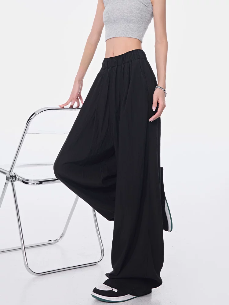 KEN STUDIO quần ống rộng xếp ly màu đen mới mùa hè dành cho nữ, quần Yamamoto dài đến sàn, dáng rộng, đa năng, phong cách giản dị