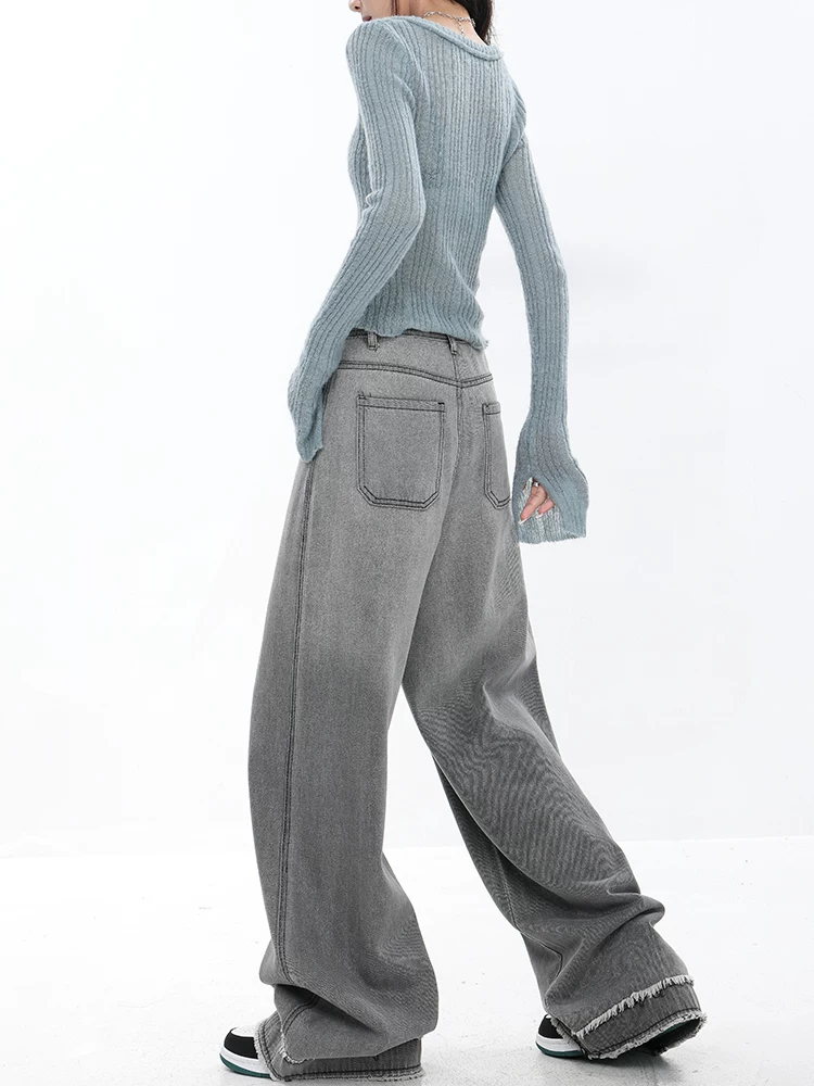 KEN STUDIO Xuân Thu Quần Jeans Cổ Điển Mới Phong Cách Vintage Cho Nữ Thiết Kế Giảm Béo Quần Ống Rộng