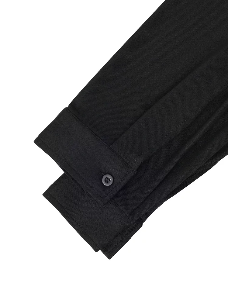 KEN STUDIO Áo sơ mi dài tay màu đen mới mùa xuân thu dành cho nữ, cổ bẻ đơn giản, dáng rộng, giảm béo, áo sơ mi đa năng