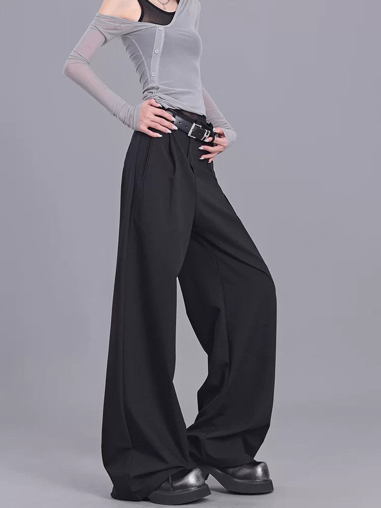 Quần tây ống đứng màu đen thiết kế nguyên bản của KEN STUDIO dành cho nữ, quần ống rộng dáng rộng, dáng rộng, thoải mái.