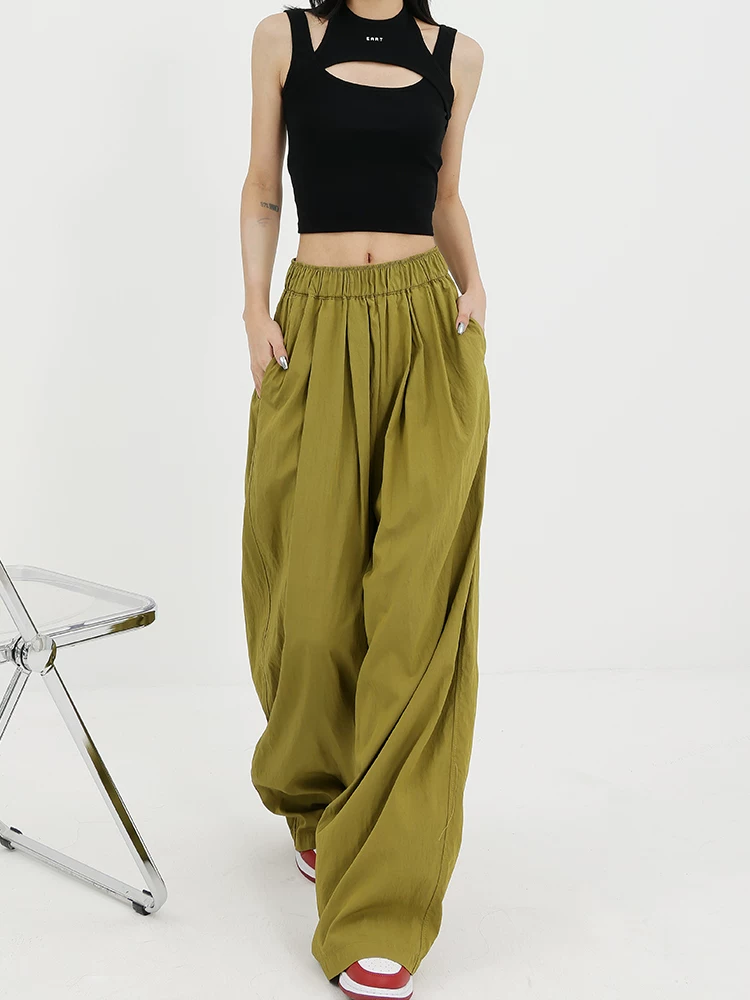 Quần suông mùa hè KEN STUDIO dành cho nữ 2025, kiểu xếp ly, rộng rãi, đa năng, tôn dáng, quần dài ống rộng