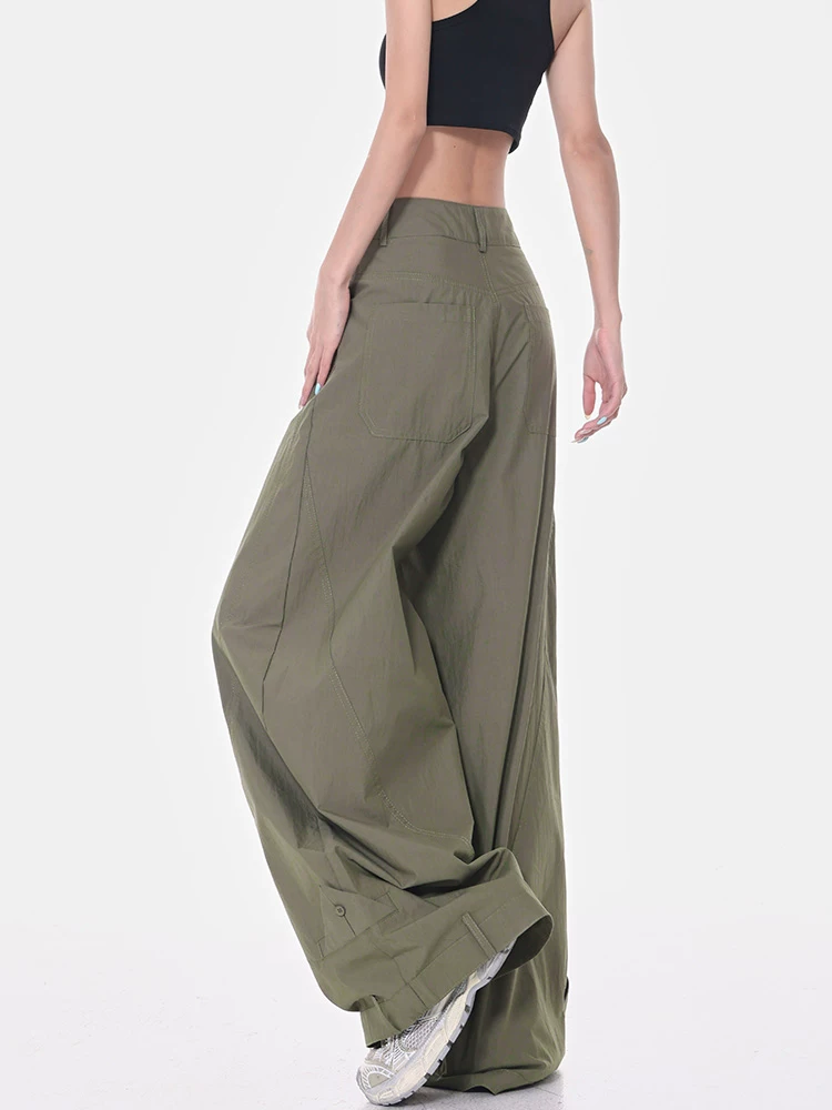 KEN STUDIO phong cách đường phố cay cay thiết kế quần cargo dáng rộng nữ mùa hè mới quần ống rộng lưng cao thẳng
