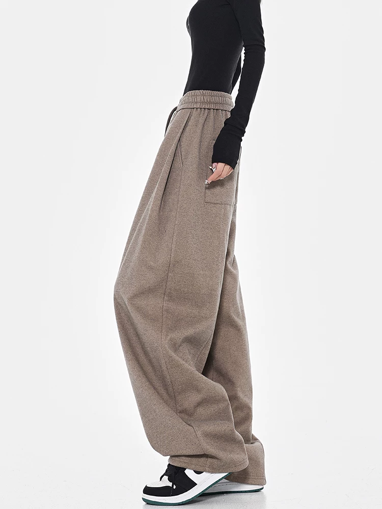 Quần dài ống rộng chất liệu dày dặn kiểu dáng lười biếng mùa thu đông của KEN STUDIO dành cho nữ