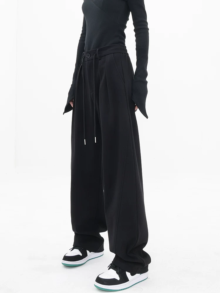 KEN STUDIO quần đen hình liềm quần cong quần thể thao chuối quần thể thao nữ mùa xuân thu quần ống rộng quần âu